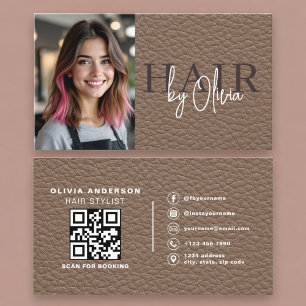 Leather Hair Stylist Photo QR Code Business Card