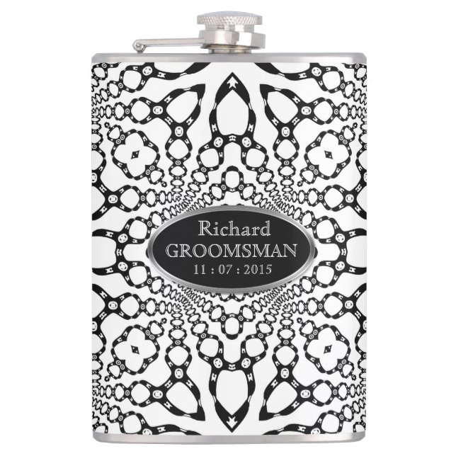 Leather Harness Geometry  Personalize Hip Flask (Front)