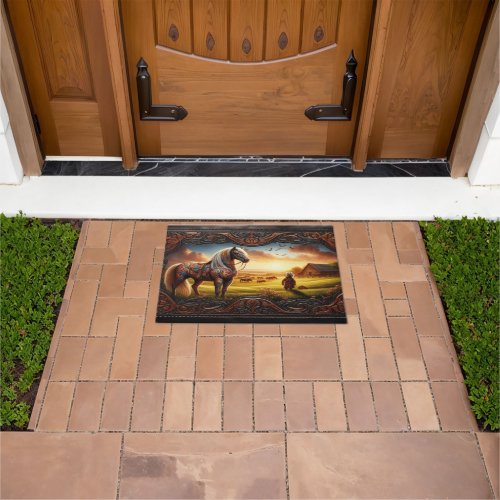 Leather Horse Ranch Ornate Horse Doormat