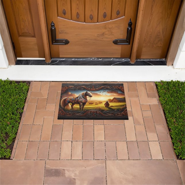 Leather Horse Ranch Ornate Horse Doormat (Outdoor)