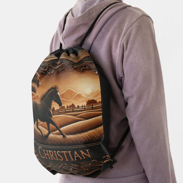 Leather Horse Ranch Sunset Drawstring Bag (Insitu)