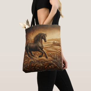 Leather Horse Ranch Sunset Tote Bag