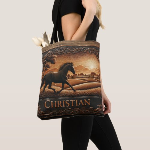 Leather Horse Ranch Sunset Tote Bag