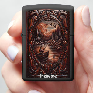 Leather Inspired Angler Lake Scene Zippo Lighter