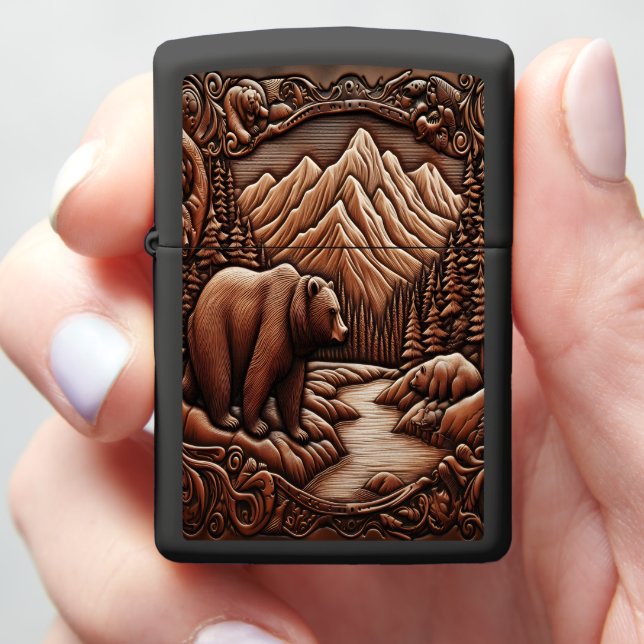 Leather-Inspired Bear in Nature Zippo Lighter (In Hand)