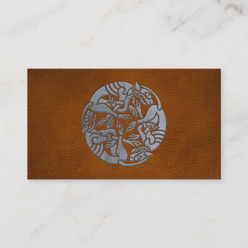Customizable Leather Iron Celtic Dog Business Cards
