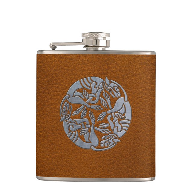Leather Iron Celtic Dog Flask (Front)