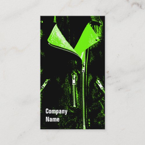 Leather Jacket Green business card black side text