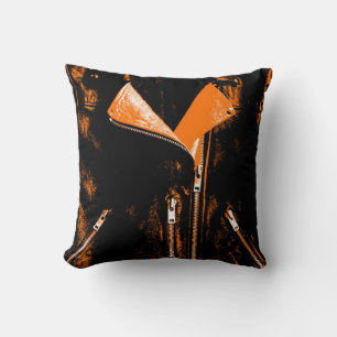 Leather Jacket Orange printed throw pillow square