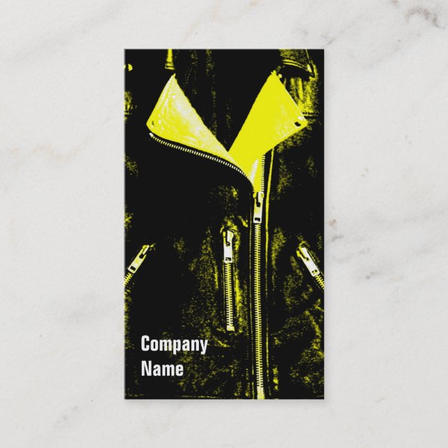Leather Jacket Yellow black side text Business Card (Front)
