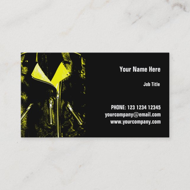 Leather Jacket Yellow business card horizontal (Front)
