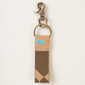 Leather Keychain Black and White Polkadots