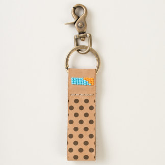 Leather Keychain Black and White Polkadots