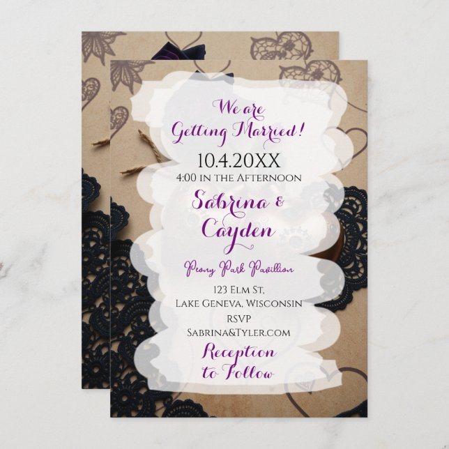 Leather, Lace and Roses Gothic Steampunk Wedding Invitation (Front/Back)