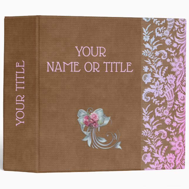 Leather Lace Elegant Weddings 3 Ring Binder (Front/Spine)