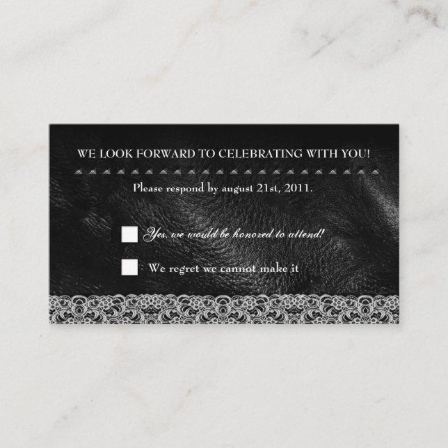 Leather Lace & Metal Studs RSVP Reception card (Front)