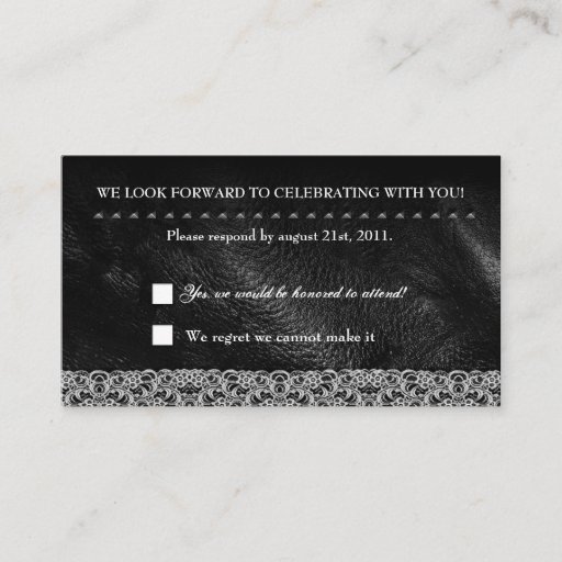 Customizable Leather Lace &amp; Metal Studs RSVP Reception card Business Card
