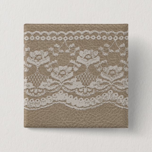Leather & Lace Wedding Pinback Button (Front)