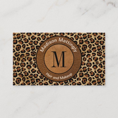 Leather Leopard Vintage Modern Boho Chic Monogram Business Card
