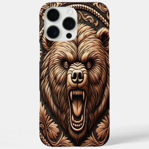 Leather-Like looking Bear Angry Head iPhone 16 Pro Max Case