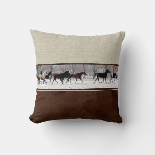 Leather Linen and Horses Decorator Accent Pillow