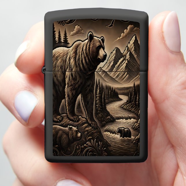 Leather Look Bear by Water Zippo Lighter (In Hand)