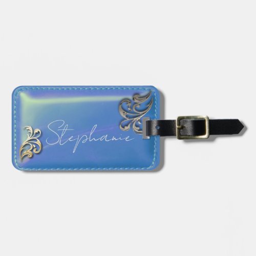 Leather Look Blue Backpack  Luggage Tag