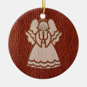 Leather-Look Christmas Angel Ceramic Ornament