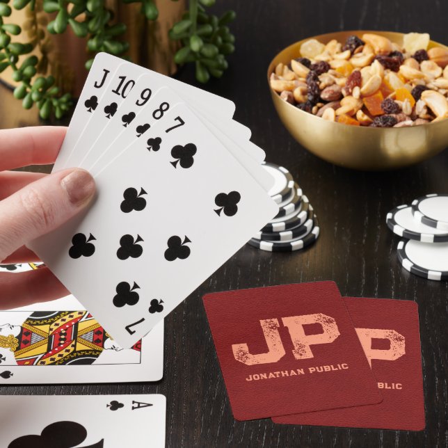 Leather Look Custom Distressed Text Name Monogram Poker Cards (In Situ)