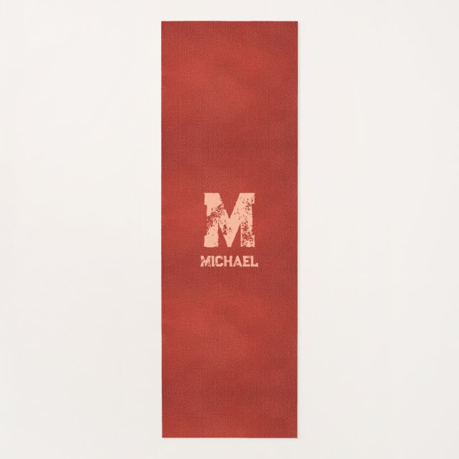 Leather Look Distressed Text Monogram Names Yoga Mat (Front)