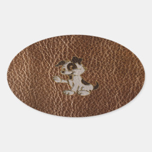 Leather-Look Dog Oval Sticker