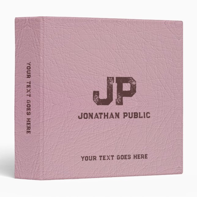 Leather Look Elegant Distressed Monogram Text 3 Ring Binder (Front/Spine)