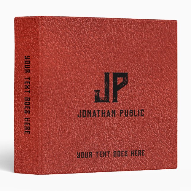 Leather Look Elegant Distressed Monogram Text Name 3 Ring Binder (Front/Spine)