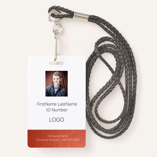 Leather Look Employee ID Badge with Barcode (Front with Lanyard)
