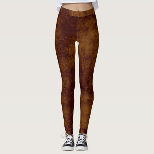 Leather look faux aged brown leggings