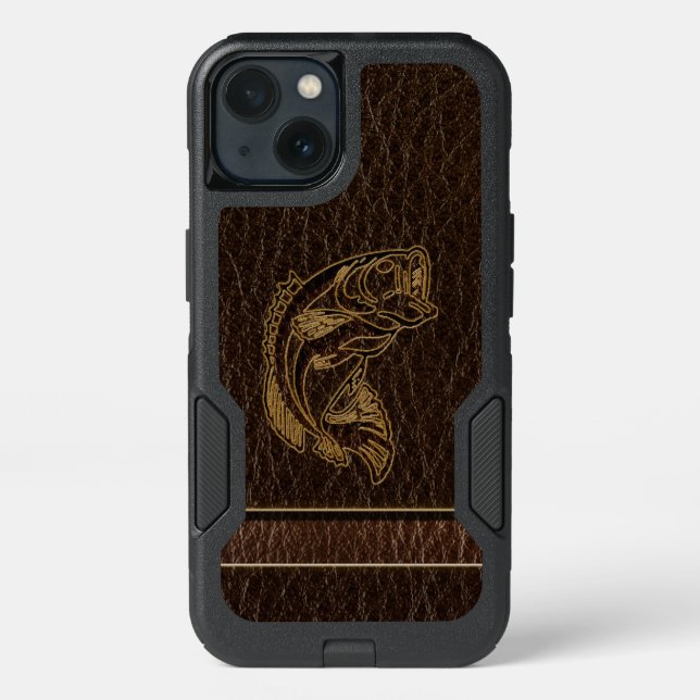 Leather-Look Fish Dark Otterbox iPhone Case (Back)
