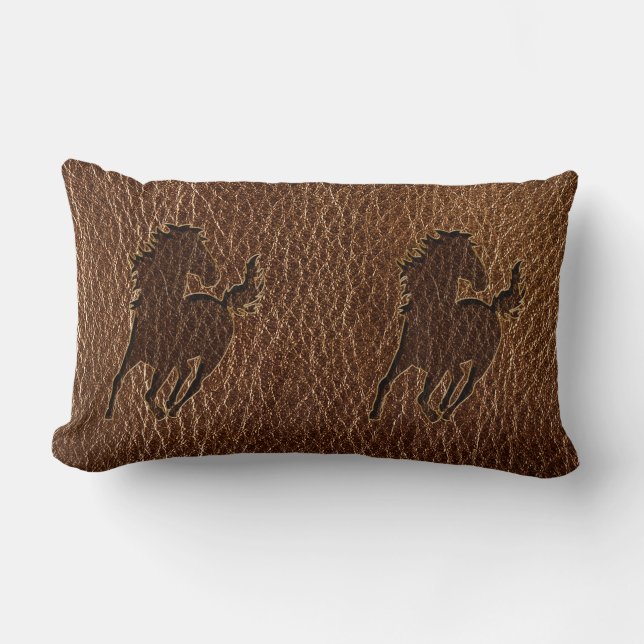 Leather-Look Horse Lumbar Pillow (Front)