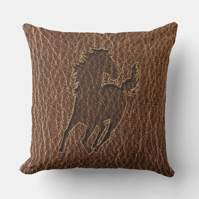 Leather-Look Horse Outdoor Pillow (Front)