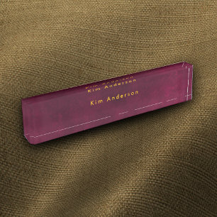 Leather Look Maroon Customizable Desk Name Plate
