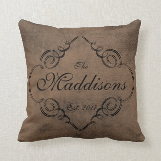 Leather Look Monogram Wedding Keepsake Throw Pillow