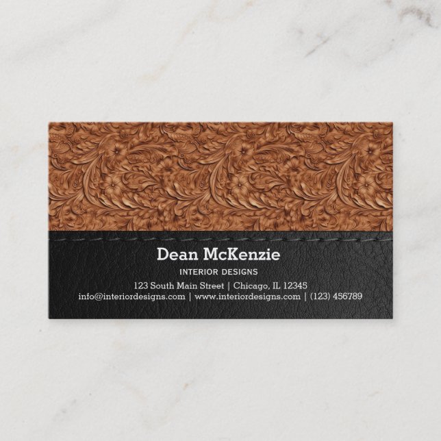 Leather look motif pattern business card (Front)