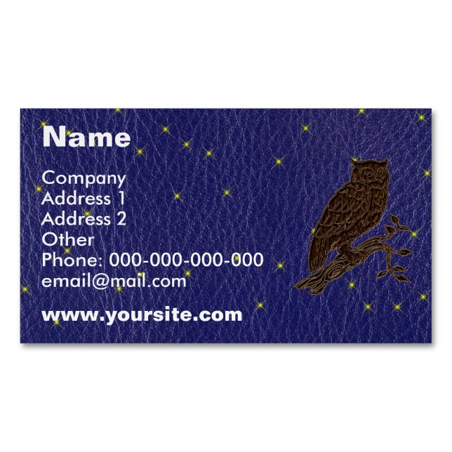 Leather-Look Native American Zodiac Owl Business Card Magnet (Front)