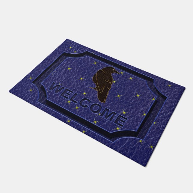 Leather-Look Native American Zodiac Raven Doormat (Angled)