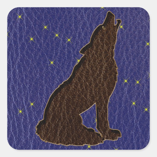 Leather-Look Native American Zodiac Wolf Square Sticker (Front)