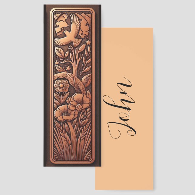 Leather look nature scene personalized bookmarks (Front & Back)