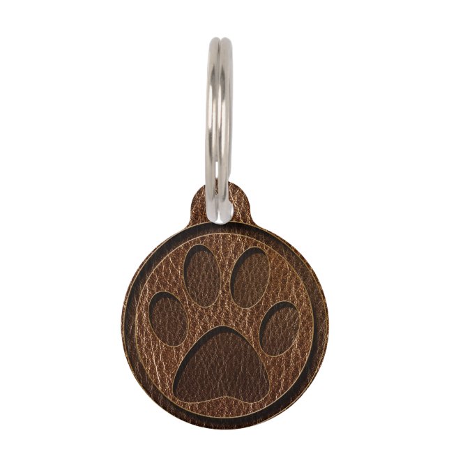 Leather-Look Paw Pet ID Tag (Front)
