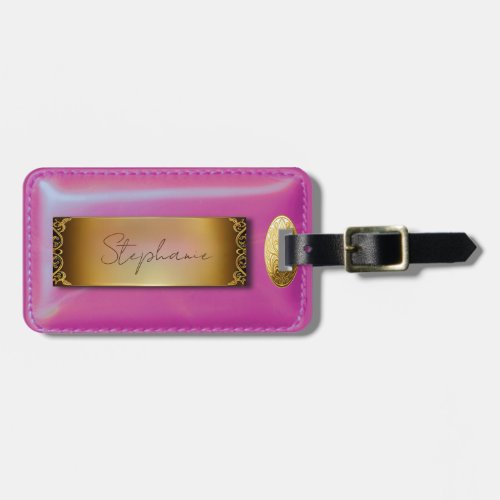 Leather Look Pink Luggage Tag