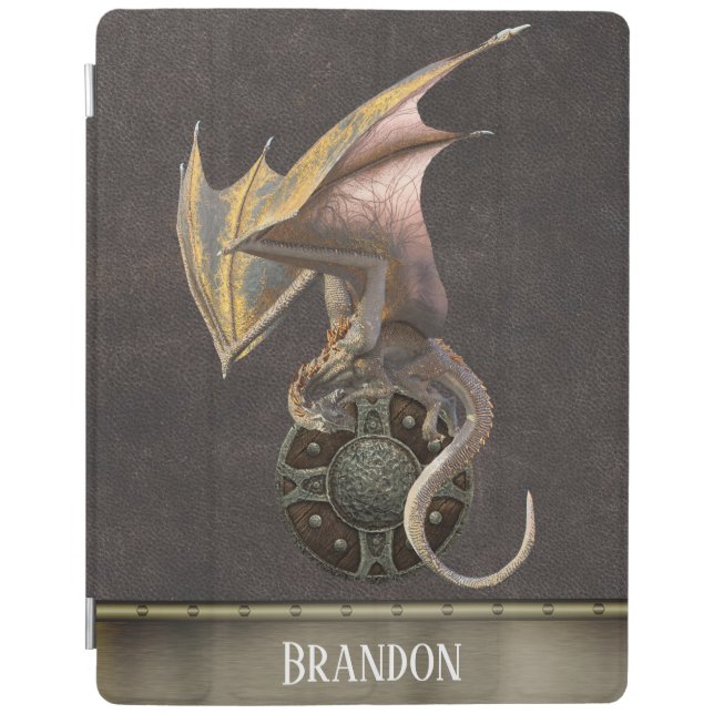 Leather Look Rustic Dragon Ancient Viking Shield iPad Smart Cover (Front)