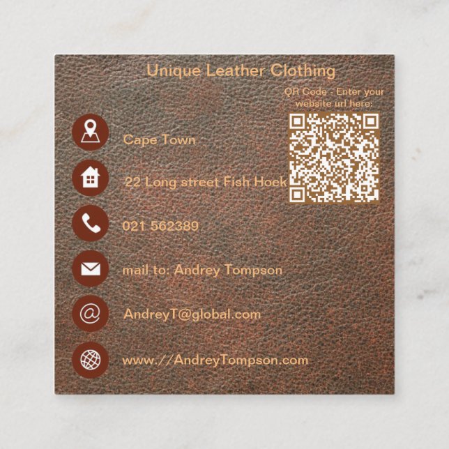 Leather look  square business card (Back)