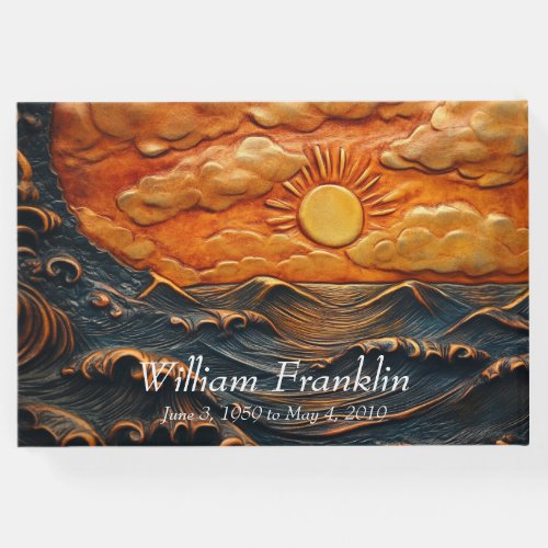 Leather Look Sunrise Sunset Memorial Celebration Guest Book